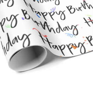 Papel De Presente Feliz aniversário de Confetti em Branco