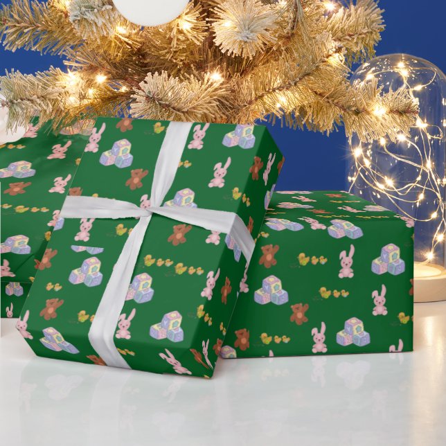 Papel De Presente Feliz aniversário de criança em verde floresta (Feriados)