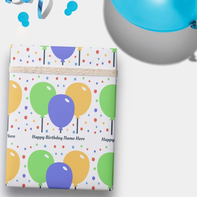 Papel De Presente Feliz Aniversário de Papel de Embalagem com Balão  (Happy Birthday Wrapping Paper with Colored Balloon)