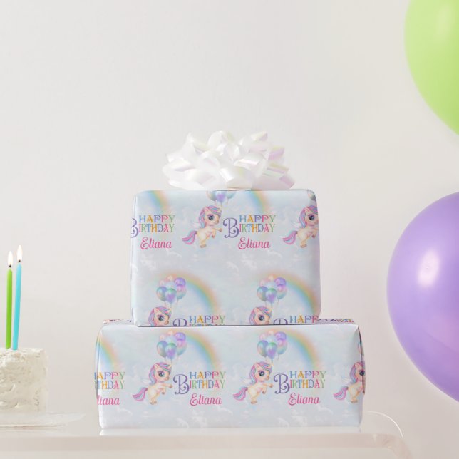 Papel De Presente Feliz Aniversário do Arco-Íris Magnético (Presentes para festas)