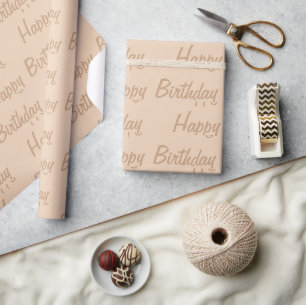 Papel De Presente Feliz Aniversário do Beige Brown