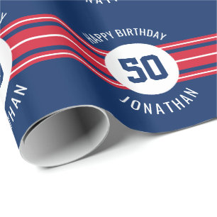 Papel De Presente Feliz Aniversário do Esporte Jersey Stripes Nome 