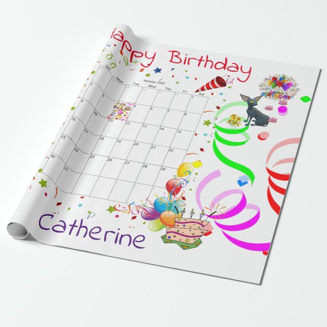 Papel De Presente Feliz Aniversário Documento de Vestir Janeiro de 2 (Desenrolado)