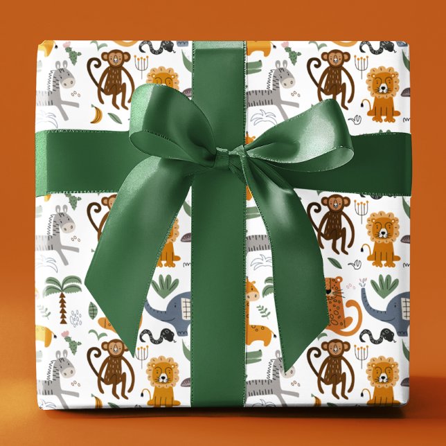 Papel De Presente Feliz Aniversário Dois Animais Cute Safari Selvage (Criador carregado)