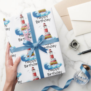 Papel De Presente Feliz Aniversário dos Faróis de Branco