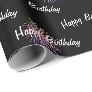 Papel De Presente Feliz aniversário dos fogos de artifício em pret