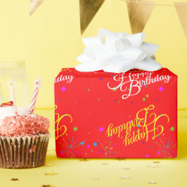 Papel De Presente Feliz Aniversário Editável em Vermelho ou a sua pr