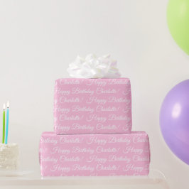 Papel De Presente Feliz aniversário elegante script personalizado no