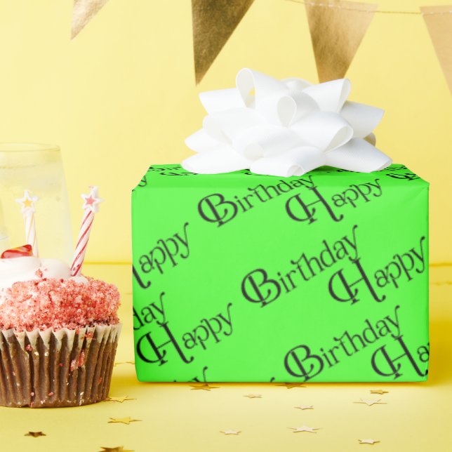 Papel De Presente Feliz Aniversário em verde neon (Festa de aniversário)