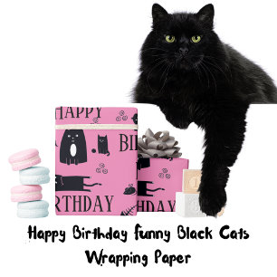 Papel De Presente Feliz Aniversário Engraçado Gatos Negros Quebrando