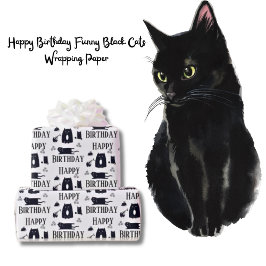 Papel De Presente Feliz Aniversário Engraçado Gatos Negros Quebrando