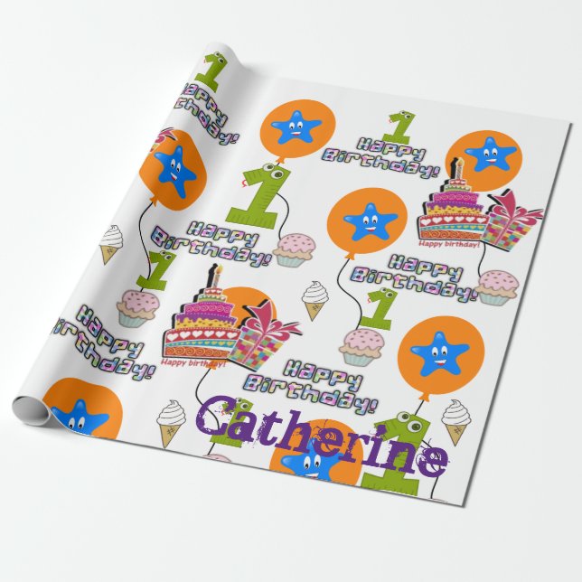 Papel De Presente Feliz Aniversário Enrolando Balões de Papel #1 (Desenrolado)