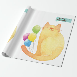 Papel De Presente Feliz Aniversário Enrolando Papel de Gata Aniversá