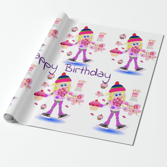 Papel De Presente Feliz Aniversário Enrolando Papel Louco (Desenrolado)