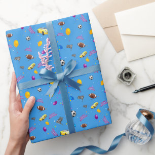 Papel De Presente Feliz Aniversário Esportivo   AZUL