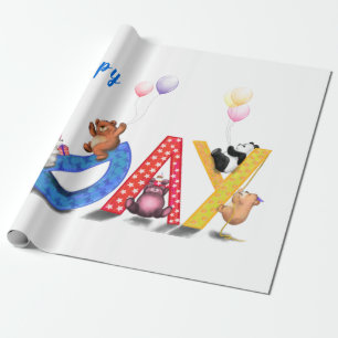 Papel De Presente Feliz Aniversário - Festa de Ursos Bebês Divers
