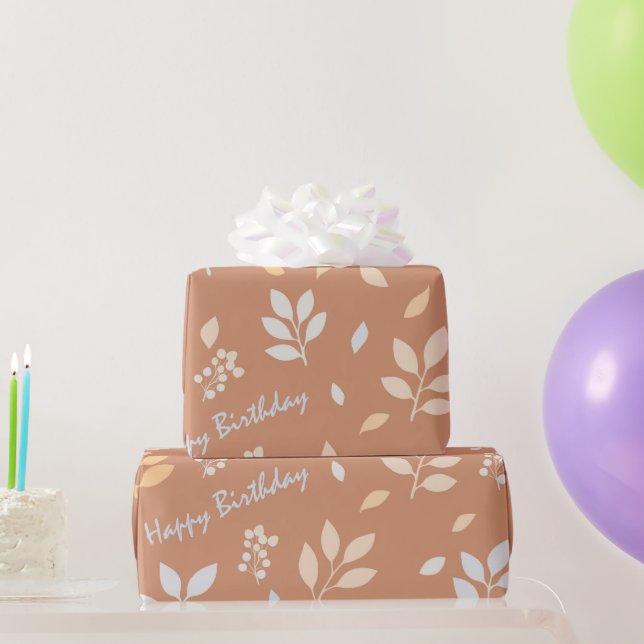 Papel De Presente Feliz Aniversário Folhas (Presentes para festas)