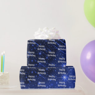 Papel De Presente Feliz Aniversário Galáxia de Estrela Azul