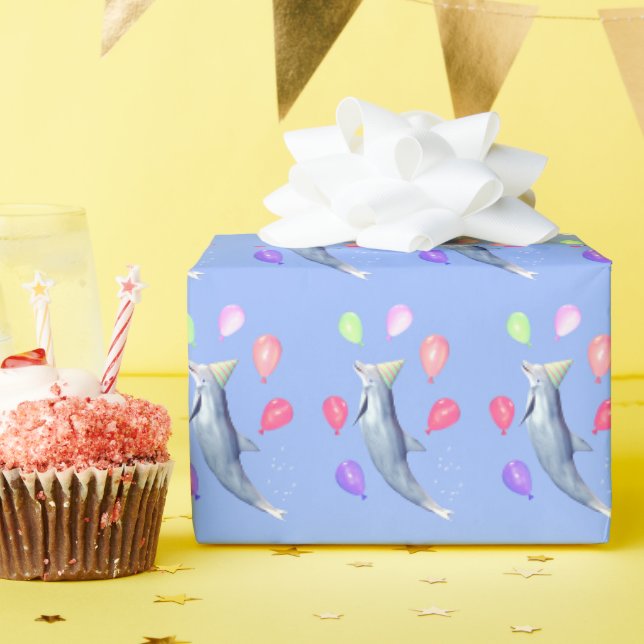 Papel De Presente Feliz Aniversário Golfinho (Festa de aniversário)
