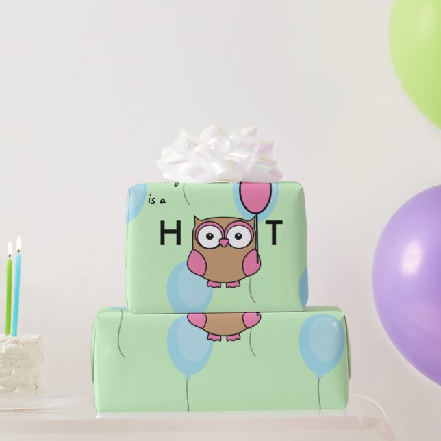Papel De Presente Feliz Aniversário Hoot Owl com Balões (Presentes para festas)