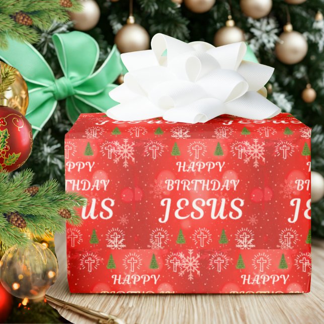 Papel De Presente Feliz Aniversário, Jesus Wrappaper, Natal (Jesus wrapping paper. Christian wrapping paper roll. Christian themed Christmas wrapping paper.)