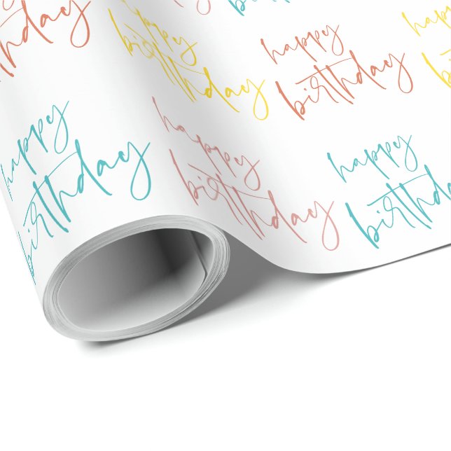 Papel De Presente Feliz Aniversário Letra Manual Moderna (Ponta do rolo)