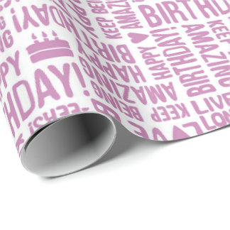 Papel De Presente Feliz Aniversário Mão Tipografia em Rosa Sobre Bra