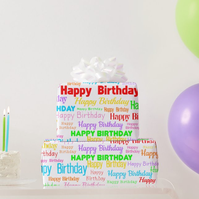 Papel De Presente Feliz Aniversário (multi em branco) (Presentes para festas)