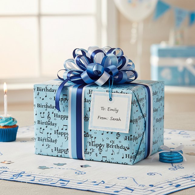 Papel De Presente Feliz Aniversário Musical Preto (Criador carregado)