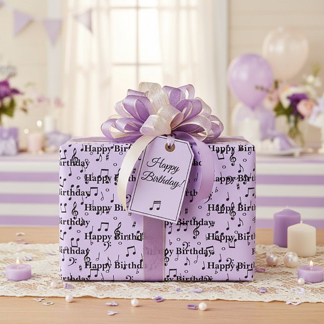 Papel De Presente Feliz Aniversário Musical Preto (Criador carregado)