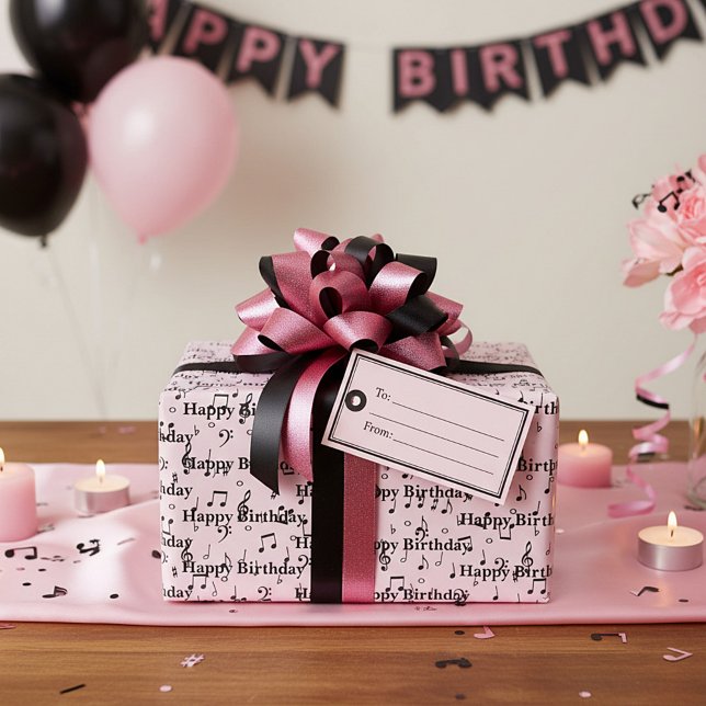 Papel De Presente Feliz Aniversário Musical Preto (Criador carregado)
