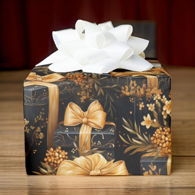 Papel De Presente Feliz Aniversário Negro e Dourado Qualquer Idade (Criador carregado)