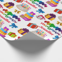 Papel De Presente Feliz Aniversário Nome Personalizado Bonito e Colo