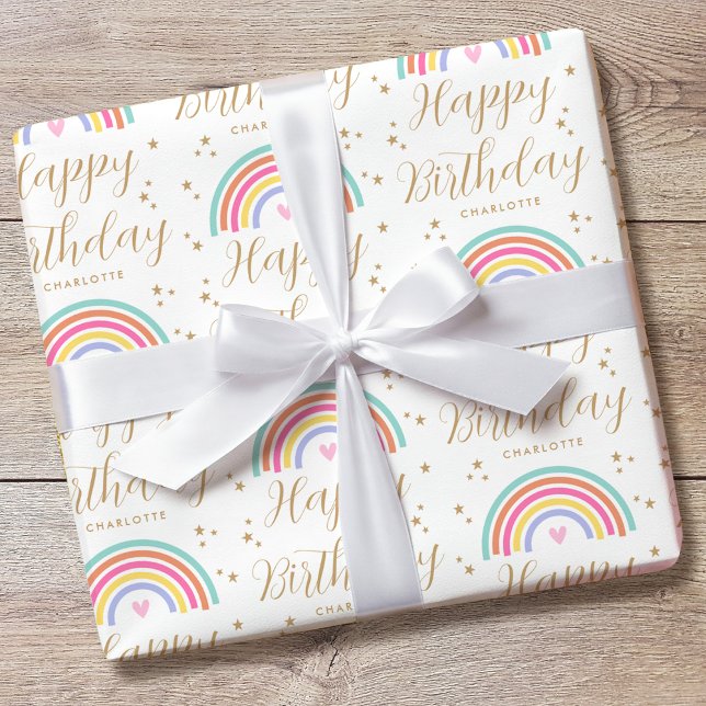 Papel De Presente Feliz Aniversário Nome Personalizado Coração Arco- (Criador carregado)