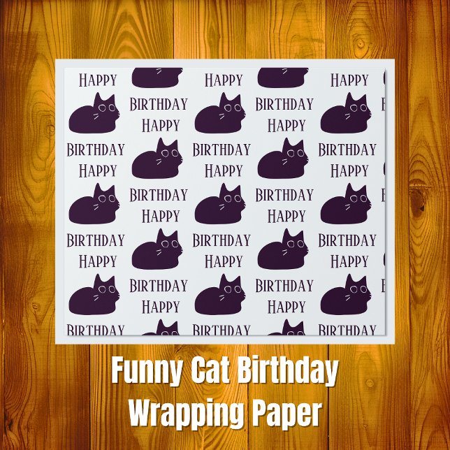 Papel De Presente Feliz Aniversário Papel de Molho de Gato Negro (Happy Birthday Black Cat Gift Wrap)