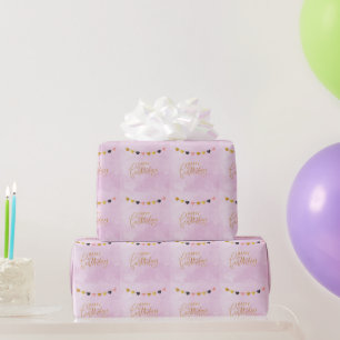 Papel De Presente Feliz Aniversário para Ela Corda de Corações