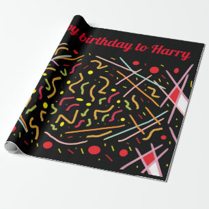 Papel De Presente Feliz aniversário para Harry red black art design