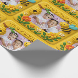 Papel De Presente Feliz Aniversário Personalizado Abelhas Fofas