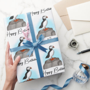 Papel De Presente Feliz Aniversário Personalizado Puffin