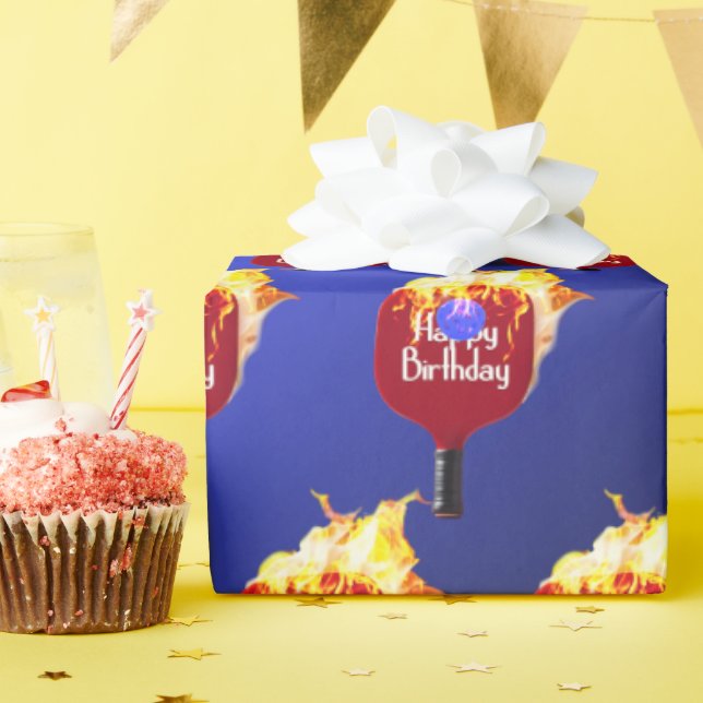 Papel De Presente Feliz Aniversário Pickleball Paddleball Em Fogo (Festa de aniversário)