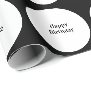 Papel De Presente Feliz Aniversário Pontos Polka Preto Branco Menino