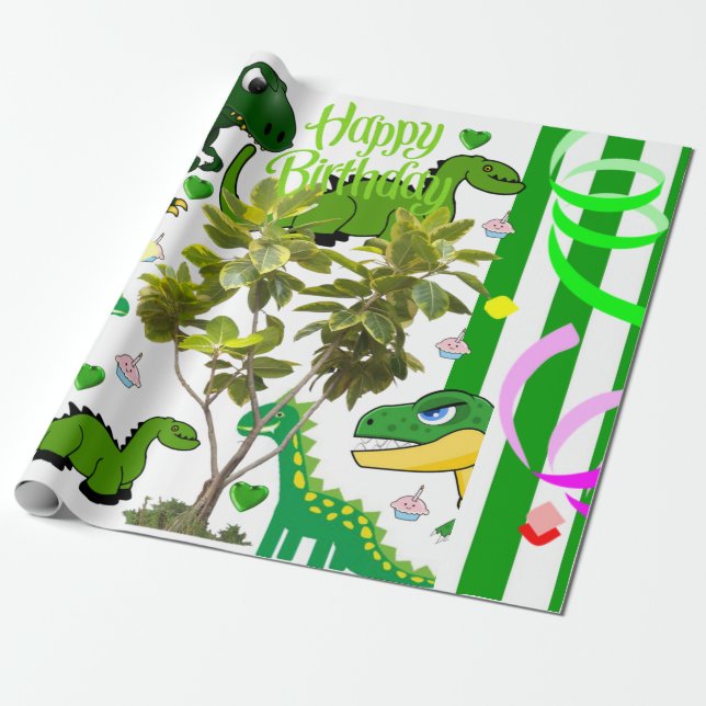 Papel De Presente Feliz Aniversário Presente Envolvendo Papel Dinoss (Desenrolado)