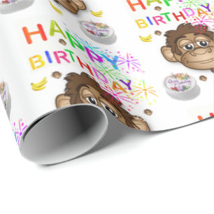 Papel De Presente Feliz Aniversário, Presente, Macaco