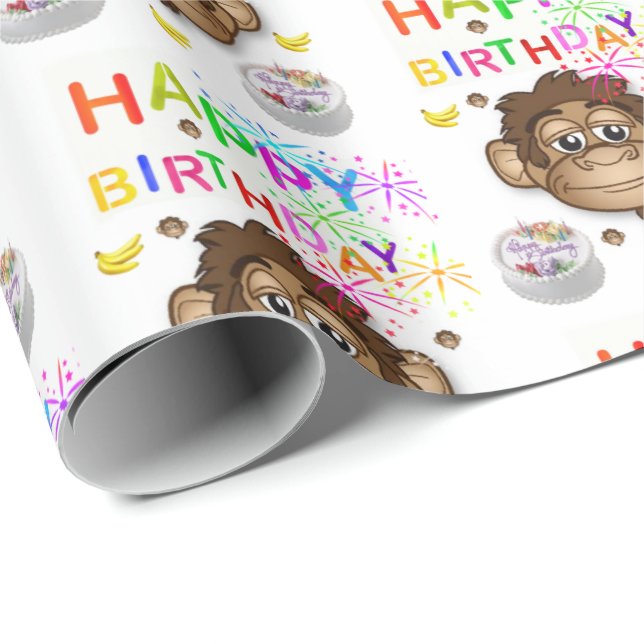 Papel De Presente Feliz Aniversário, Presente, Macaco (Ponta do rolo)