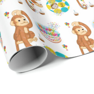 Papel De Presente Feliz Aniversário, Presente, Macaco De Papel Dois