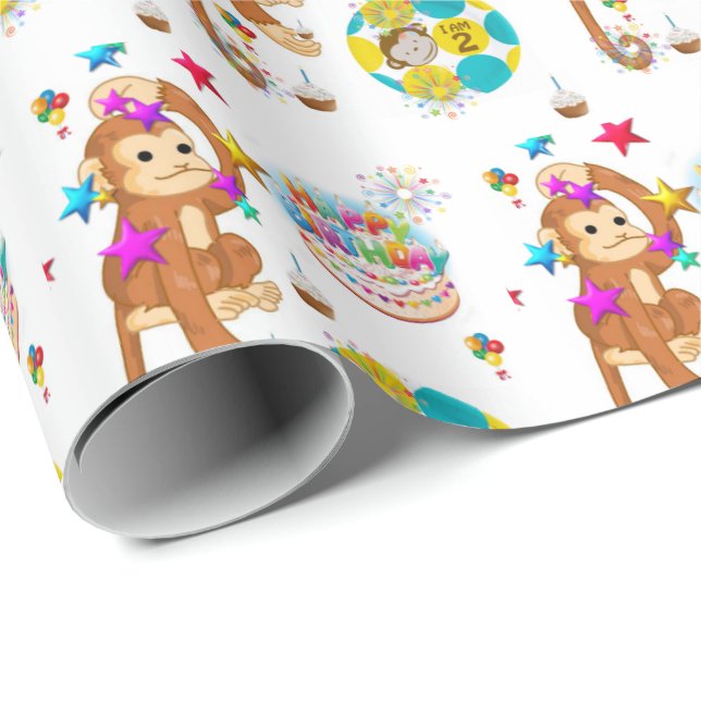Papel De Presente Feliz Aniversário Presente Papel de Mola Macaco 2  (Ponta do rolo)