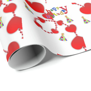 Papel De Presente Feliz Aniversário Presente Papel Vermelho Coraç