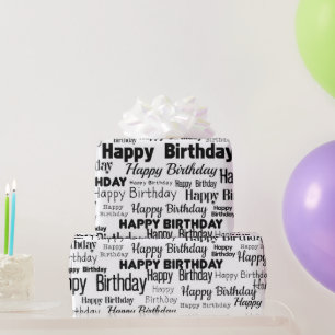 Papel De Presente Feliz Aniversário (preto e branco)