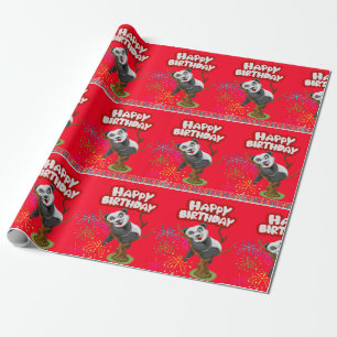 Papel De Presente Feliz Aniversário Quebrando Velas de Urso de Pand