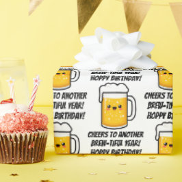Papel De Presente Feliz Aniversário Saltitante, Cerveja Divertida 